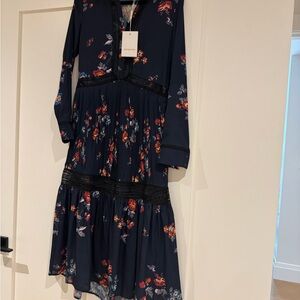 Self-Portrait Floral and Lace Blue Long Sleeve Dress